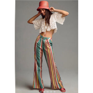 Anthropologie Tiny NWT Camelia Wide Leg Striped High Rise Pants Size 10 Colorful